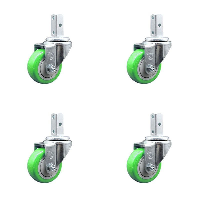 Ensemble de roulettes à tige carrée pivotante de 3,5 pouces en polyuréthane 7/8 pouces SCC, Vert