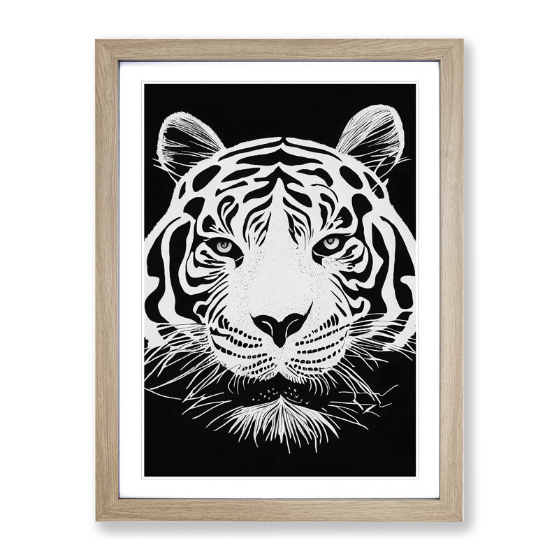 Monochrome Tiger No.3 - Framed Print, 46cm H x 34cm W x 2cm D, Oak Framed