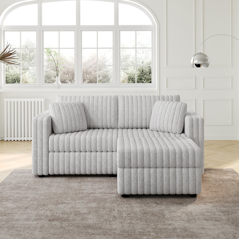 Canapé modulaire confortable pour deux personnes avec levage hydraulique et rangement caché, Gris clair