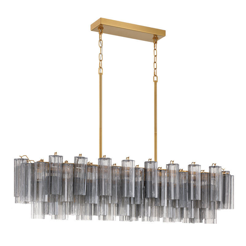 Mexborough 14 Light Polished Chrome Linear Chandelier, Gray/Aged Brass