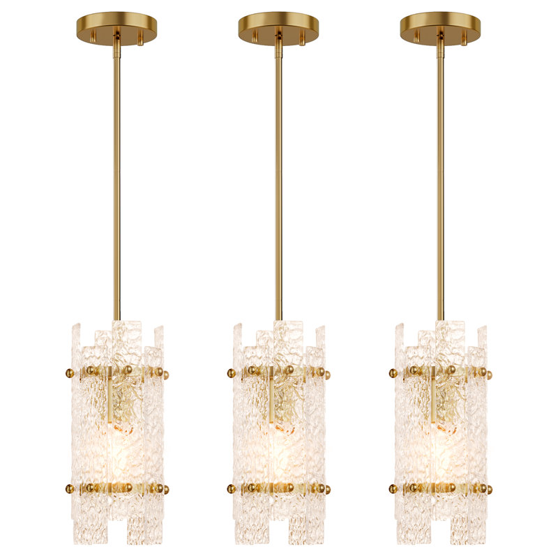 Adjustable Gold Crystal Pendant Light, Chandelier Fixture, 3 Lights