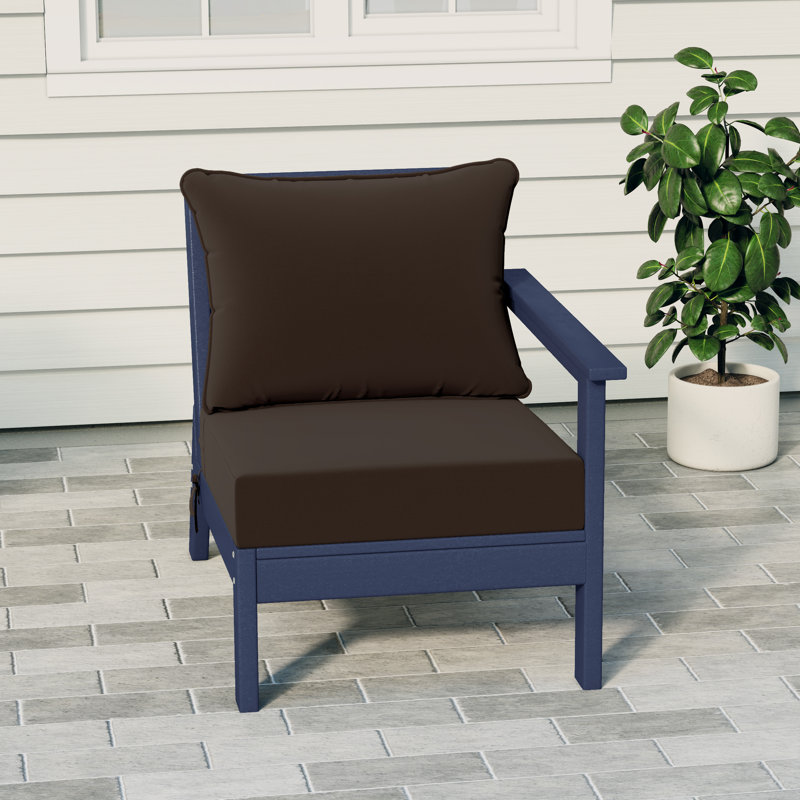 Deep Seating Right Arm Chair With Cushions, Brown, Navy Blue