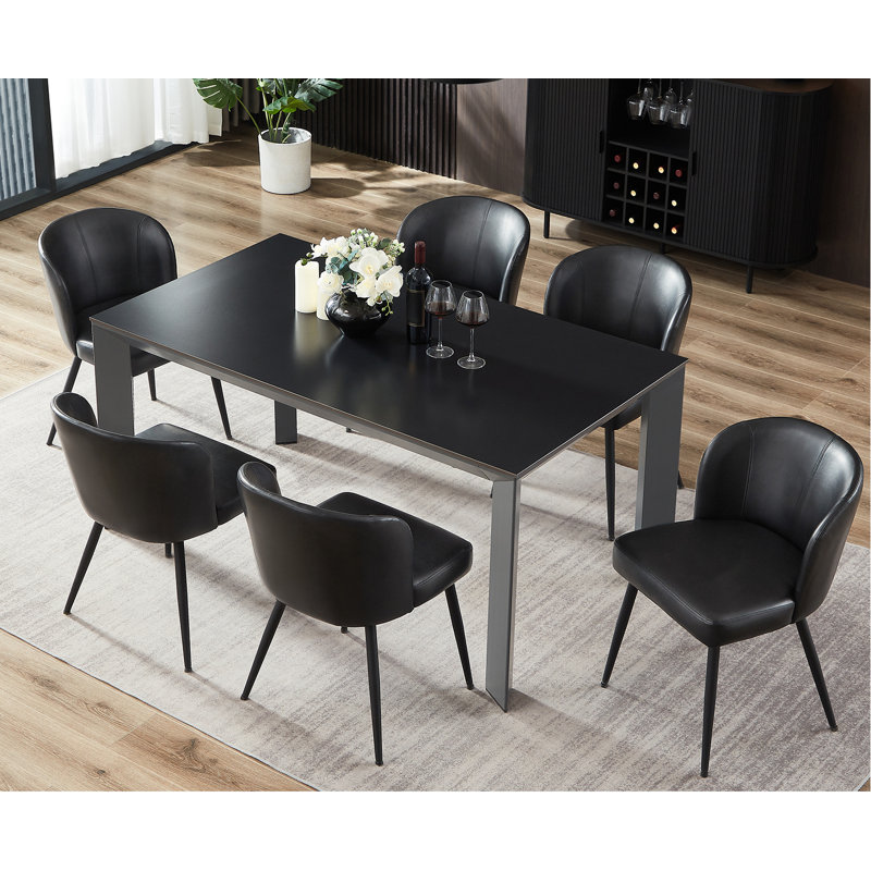 Chaises de salle à manger rembourrées modernes en similicuir (ensemble de 2), Noir, 2