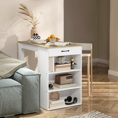 Counter Height Bar Table with Storage Drawer and 3 Shelves, Grey