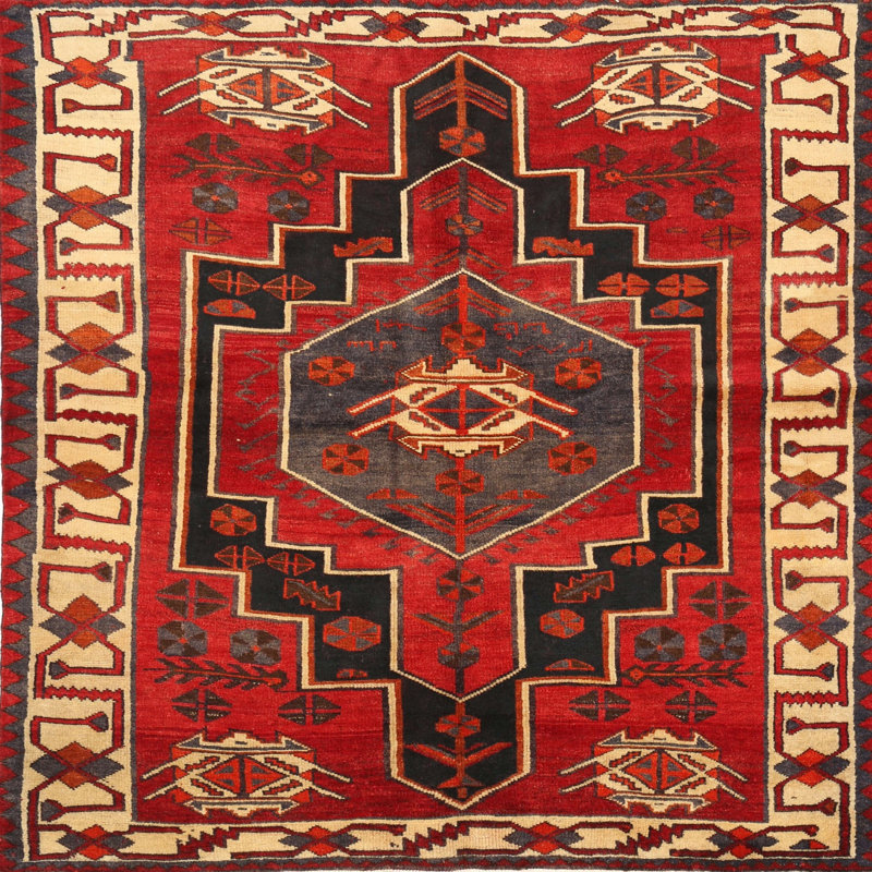 Tapis traditionnel mehroon/noir/bleu, Carré 3 pi