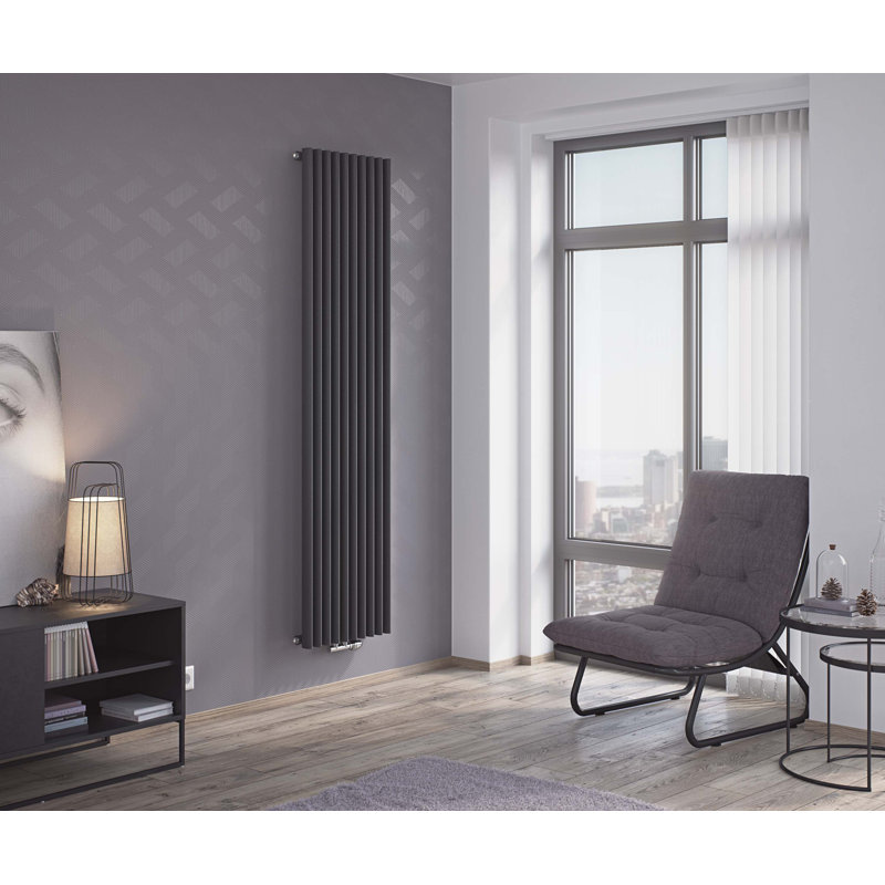 Angela Vertical Oval Panel Radiators, Grey, 180cm H x 43cm W x 10.6cm D