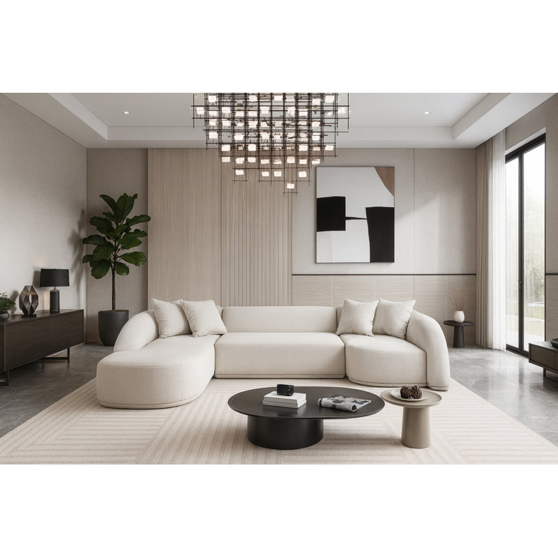 Hirai Upholstered 122.5'' Sofa, Beige Polyester Fabric
