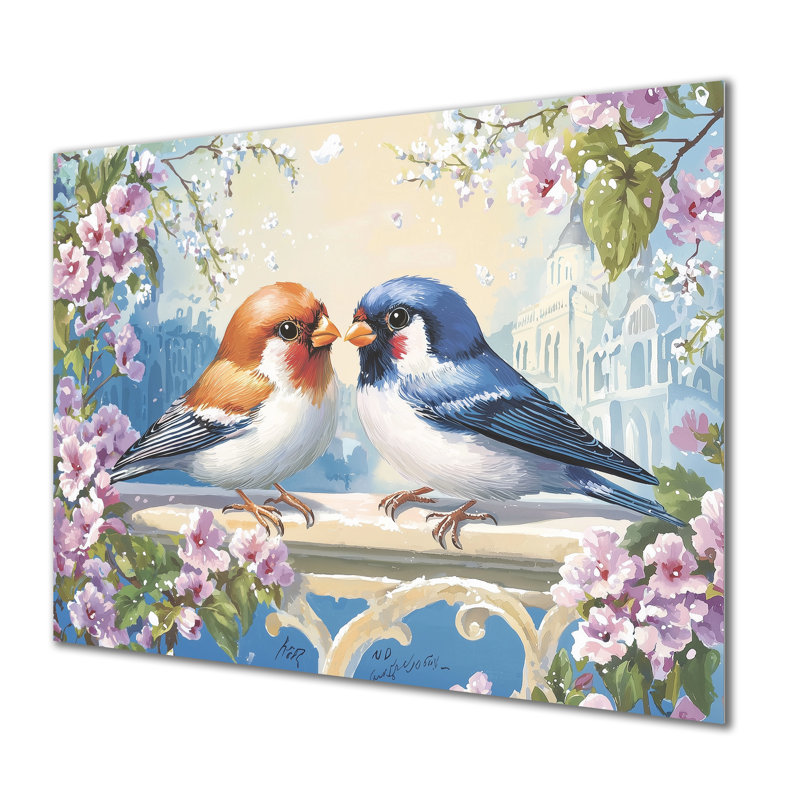 «Love Birds Springtime Blooms I», décor métallique, impression sur métal moderne, H 12 po x l 20 po x P 0,84 po