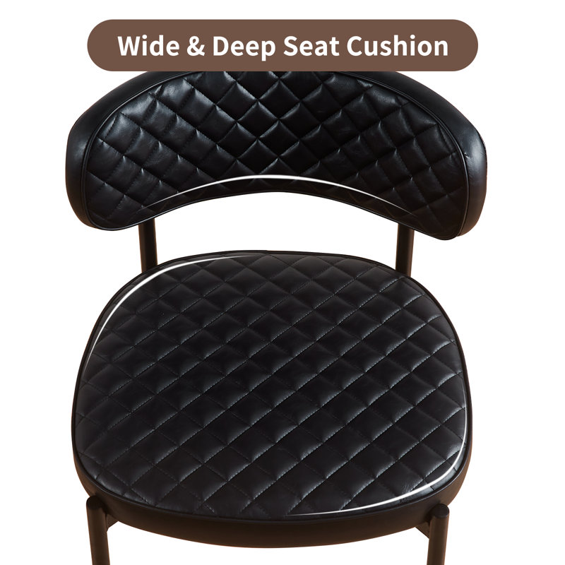 Tufted Faux Leather Waffle Upholstered Armless Dining Chair, Black