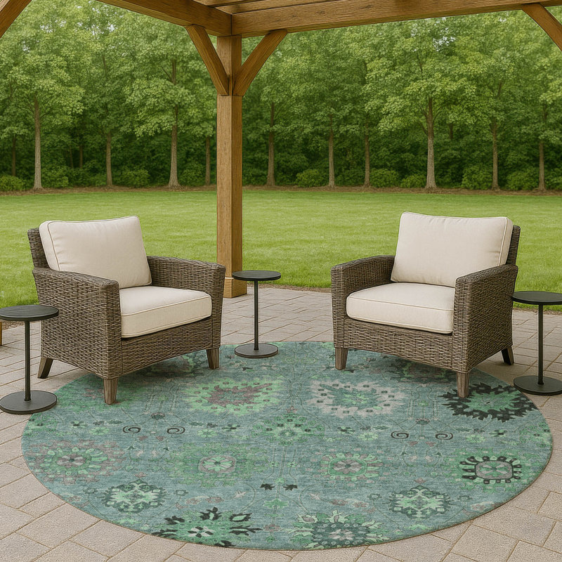 Machine Washable Indoor/Outdoor Mattis ACN2289 Damask Rug, Round 8'