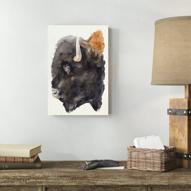 Aquarelle de profil de bison II, H 18 po x l 12 po