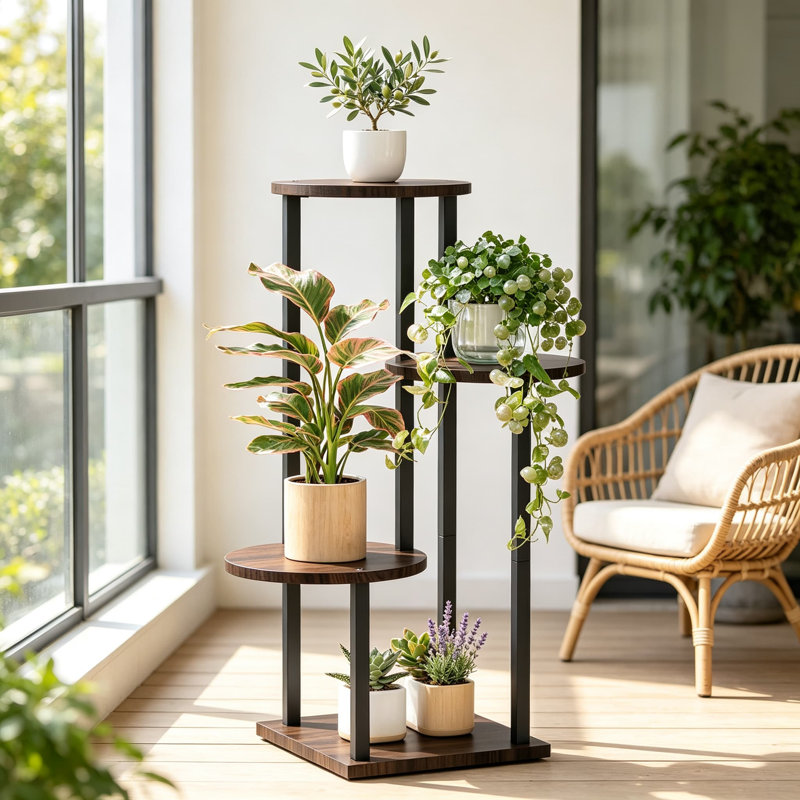 Support à plantes en métal et en métal pour l'intérieur et l'extérieur, Noir