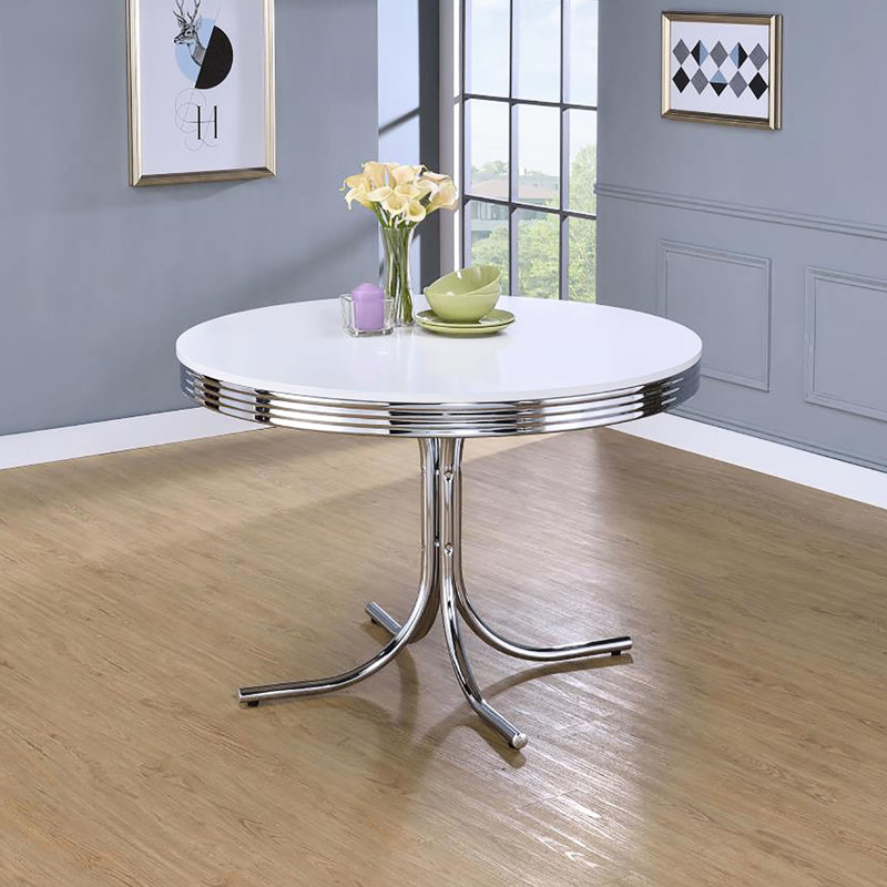 Table de salle à manger ronde blanche et élégante, de 42 po de largeur x 30 po de hauteur, pour chambre à coucher, élégante, H W L, polyvalente