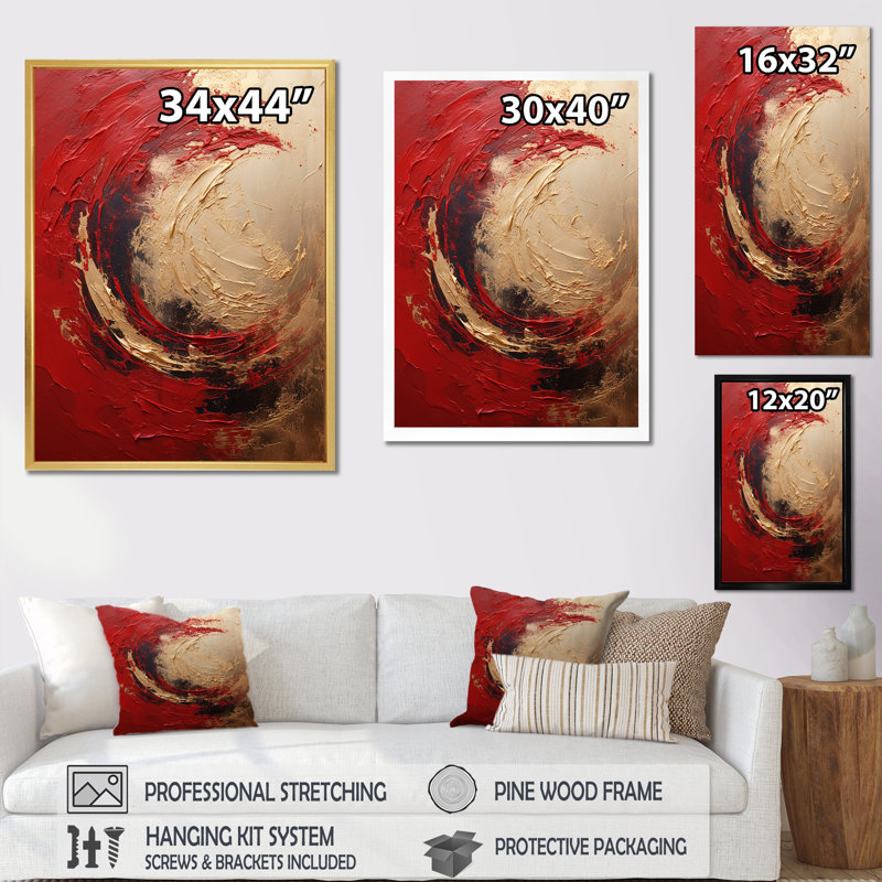 Red Gold Fusion Spiral I - Abstract Spirals Wall Decor, 40" H x 30" W x 1.5" D, Wrapped Canvas