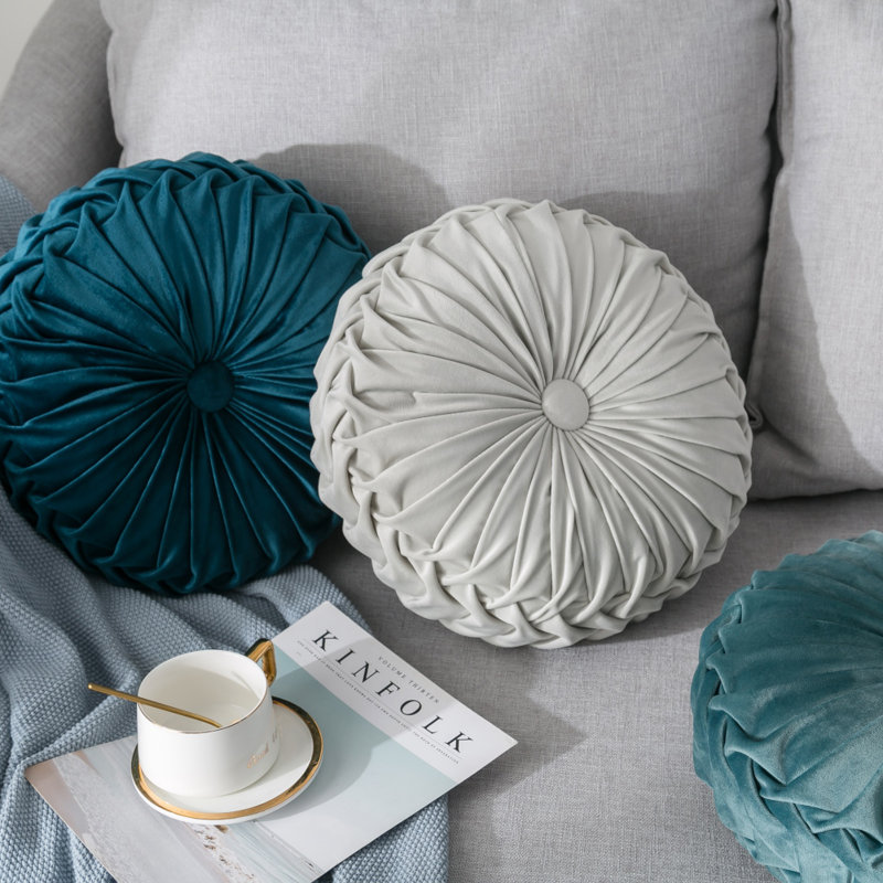 Lanajah Buttons Velvet Throw Pillow, Navy Blue