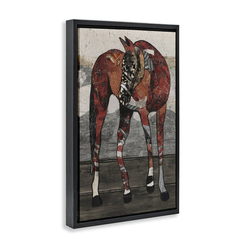 Cheval avec des motifs géométriques, toile flottante encadrée par Coco Good, H 25 po x l 17 po, Cadre flottant noir de jais