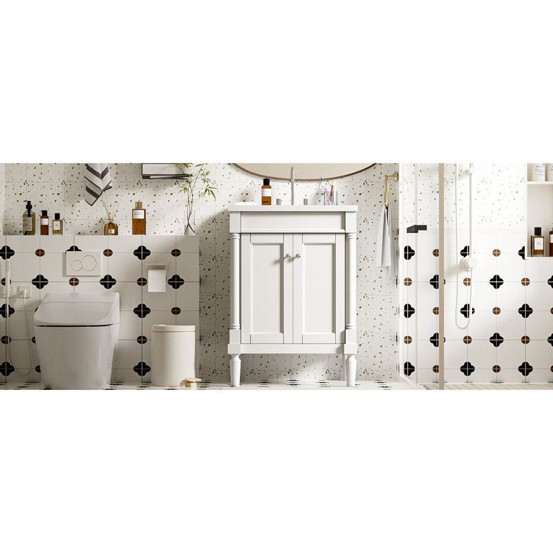 De meuble-lavabo moderne "- lavabo simple avec lavabo supérieur et armoire de rangement à 2 niveaux, grandes tablettes pour l'organisation