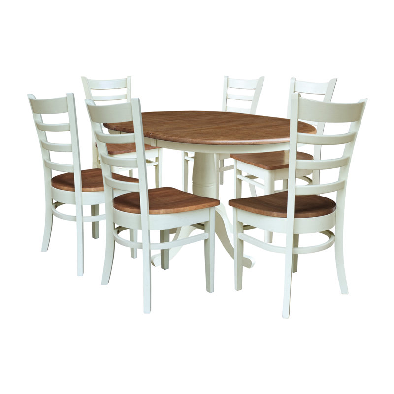 Echols Extendable Solid Wood Dining Set, Hickory/Shell, 7