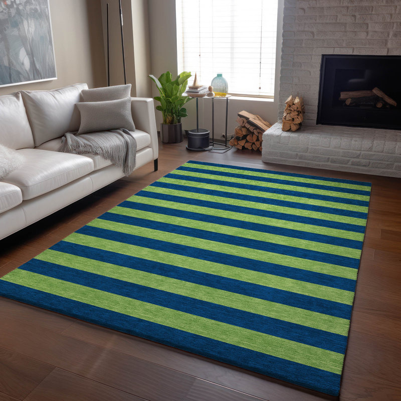Tapis bleu marine Cerrito AMF530 lavable à la machine de qualité supérieure, Rectangle 10 pi x 14 pi