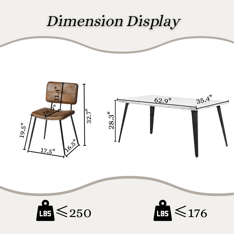 Corsi Adalia 5 Pieces Dining Table Set  63" Rectangular Dining Table with 4 Armless Chairs Space-Saving Design for Modern Dining Rooms