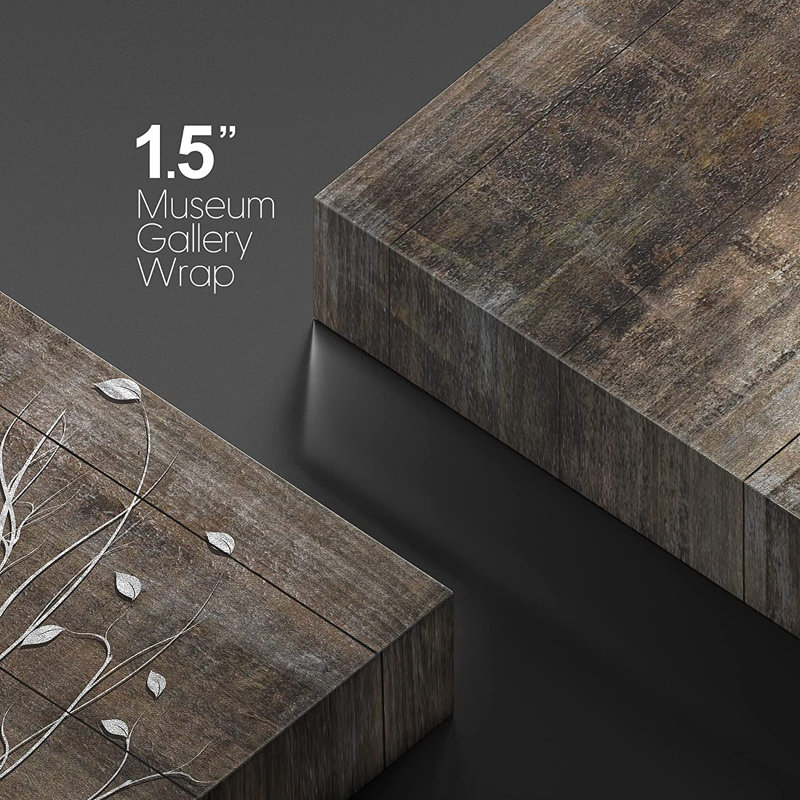 «Leaves Blown Away By Wind From Tree Wood Effect Rustic Large», reproduction d'art sur toile encadrée, H 32 po x l 48 po