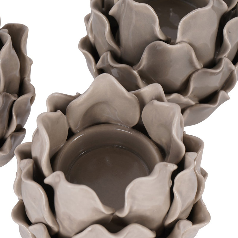 3 Piece Porcelain Tabletop Tealight Holders Set, Dark Dove Grey