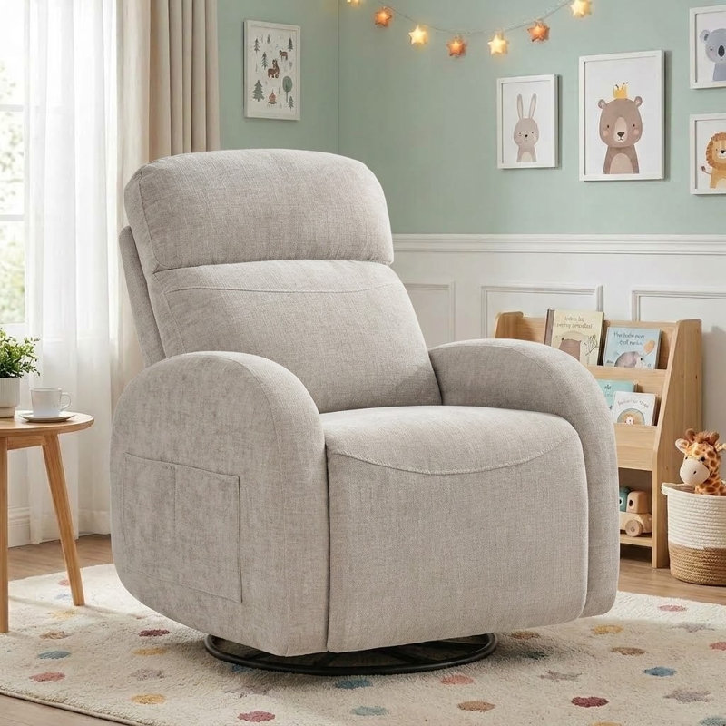Fauteuil inclinable pivotant à bascule Delba à trois moteurs avec appui-tête et soutien lombaire réglables, ports USB et de type C, idéal pour la chambre d'enfant.