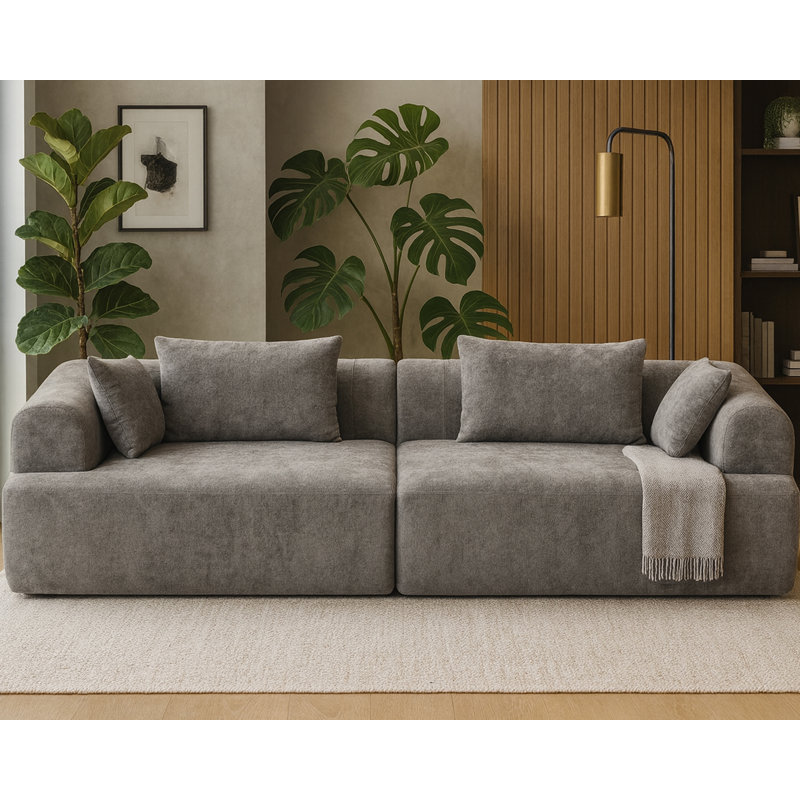 96" Oversize Modern Upholstered Modular Compressed Sofa, Gray