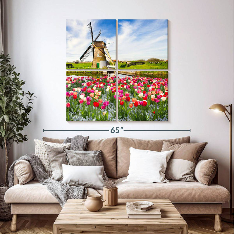 Moulin à vent et tulipes Alvord Holland, H 45 po x l 45 po