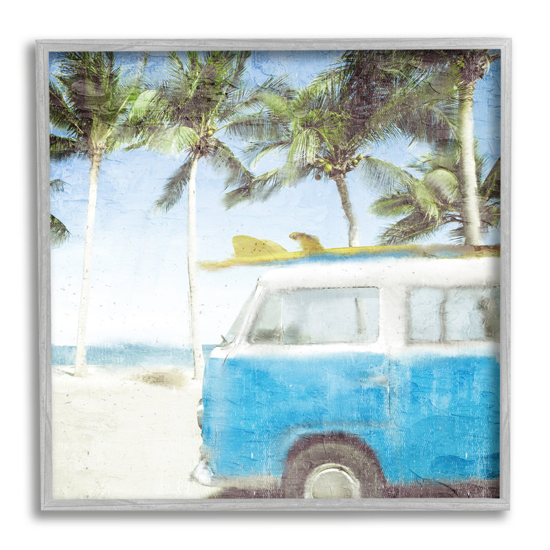 Plage tropicale délavée Surf Van Pa par Kim Allen 930, H 12 po x l 12 po x P 1,5 po, Estampe numérique Farmhouse