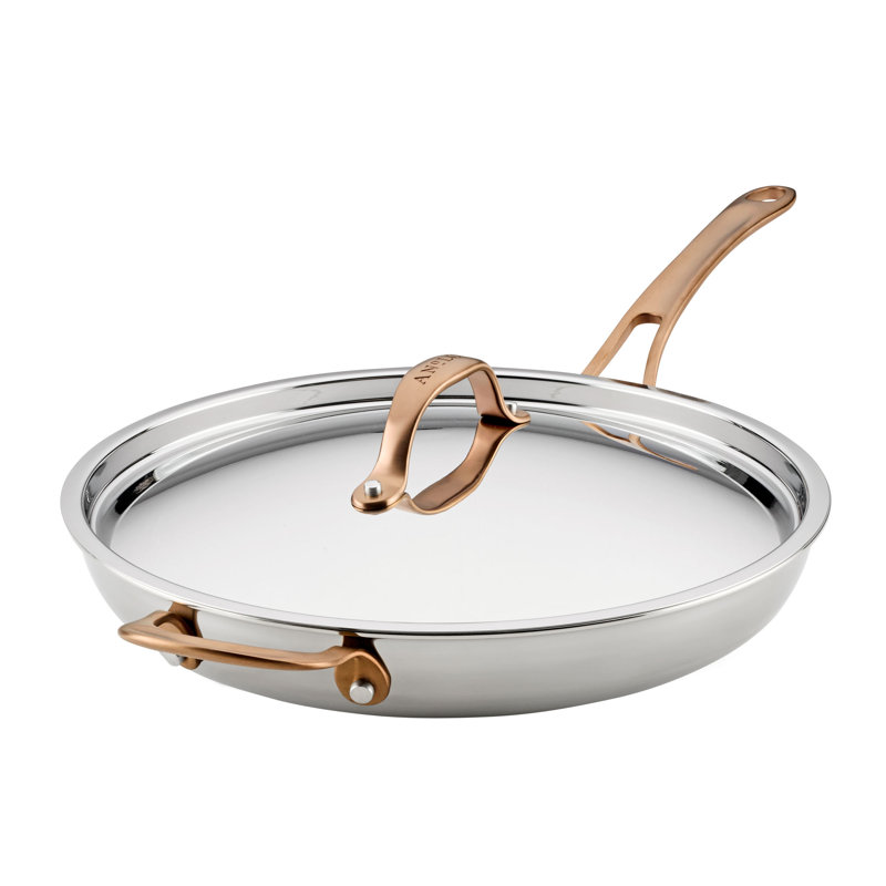 Anolon EverLast Tri-Ply Clad Frying Pan with Lid and Helper Handle, 12.5-Inch, Bronze