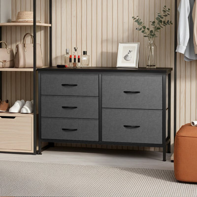 Fabric Drawer Dresser with Wood Top, 39.4’’ W Dresser with 5 Drawers, Storage Organizer, Chest of Drawers