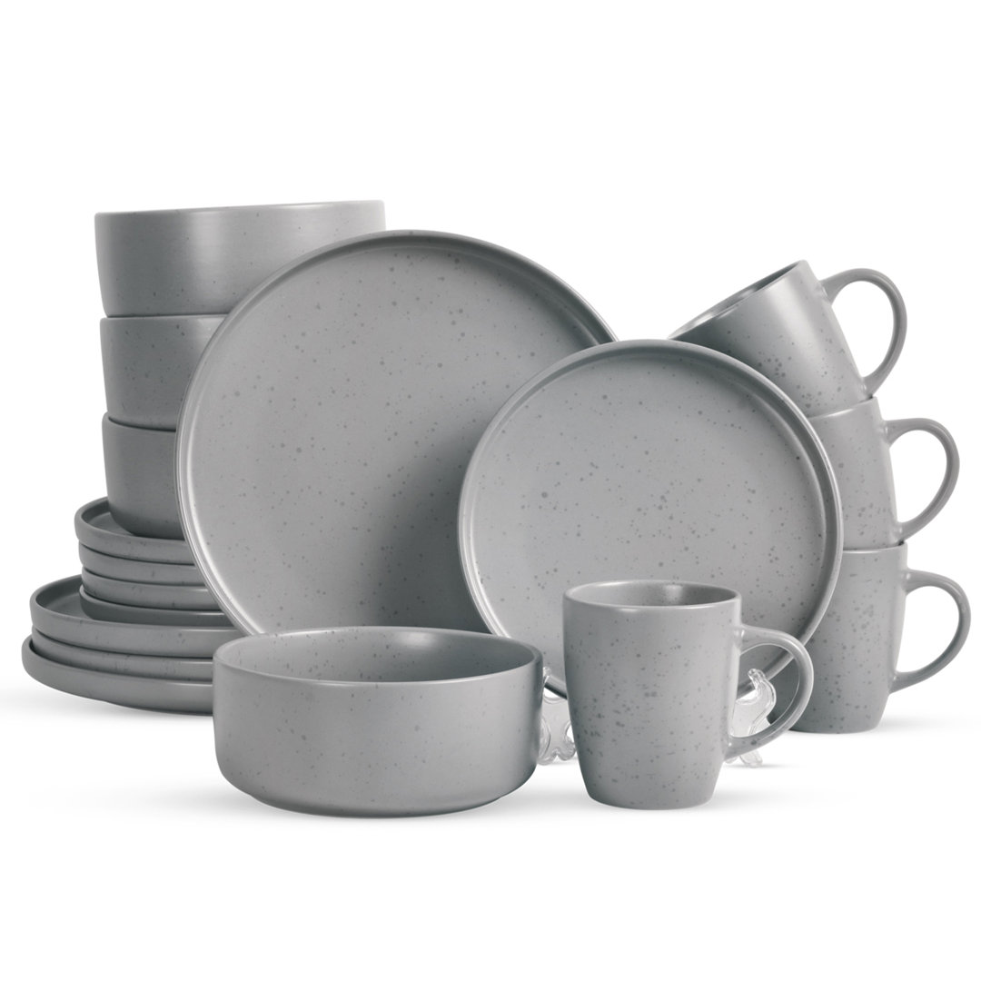 ROYALFORD 16 Piece Stoneware Dinnerware Set - Kitchen Dinner Set, Stoneware Tableware Crockery - Includes 4 Dinner Plates, 4 Dessert Plates, 4 Cereal