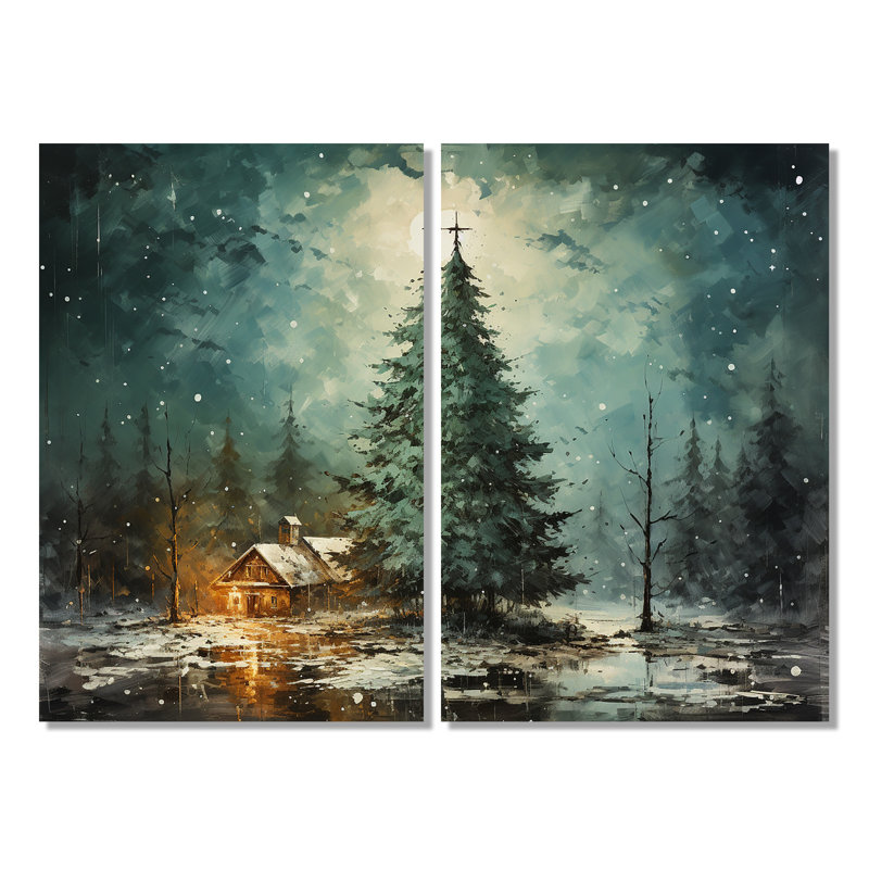 Minimalisme, arbre de Noël forêt I - vert, reproduction d'art sur toile, H 36 po x l 48 po, Toile tendue, Ne s’applique pas