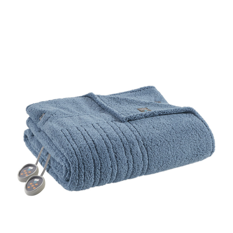 Couverture chauffante en sherpa, Bleu, Lit simple
