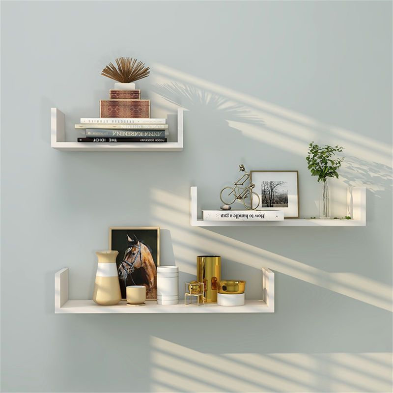 Floating Shelves Wall Mounted, Rustic U-Shape Design, Versatile Storage Solution For Home And Office, White
