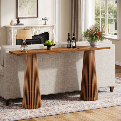 63-Inch Long Console Table, Wooden Sofa Table Behind the Couch, Living Room, Hallway, Foyer, Brown