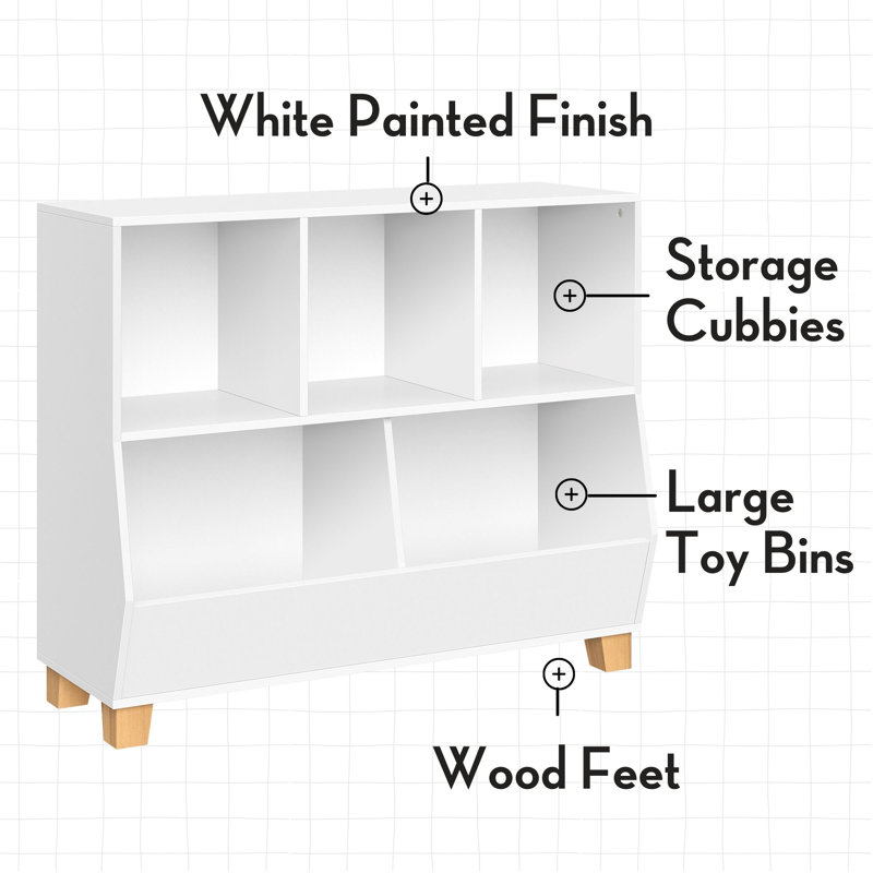 35" White Kids Toy Organizer with Cubbies and Compartments