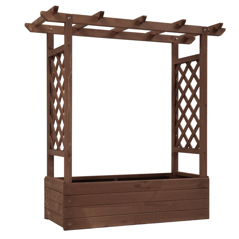 Sabeera Wood Planter Box with Trellis, Carbonized