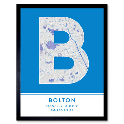 Bolton City Map Bolton Blue - Single Picture Frame Typography