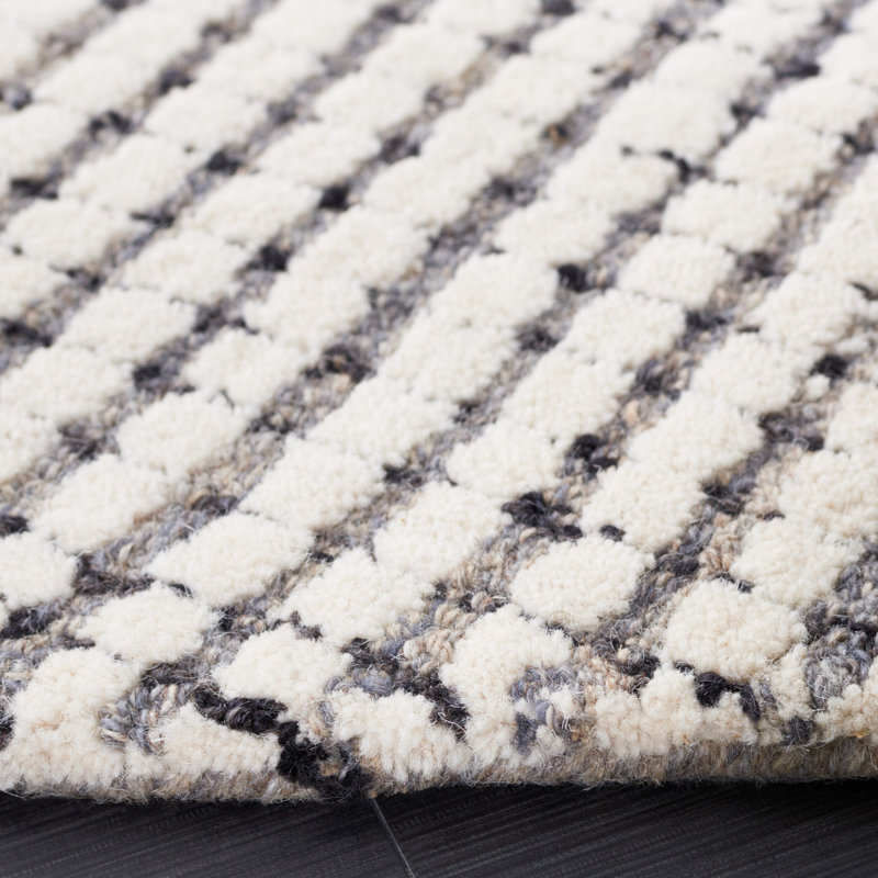 Handmade Gray and Ivory Abstract Wool Square Rug