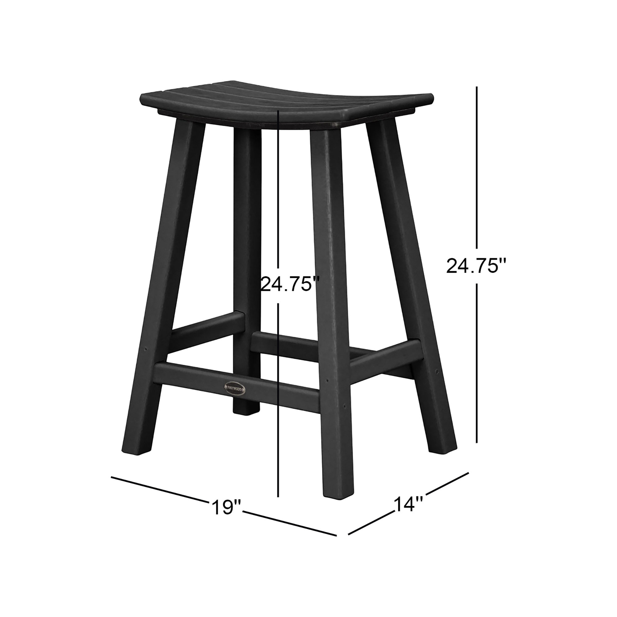 POLYWOOD Traditional Garden Patio Bar Stool, 24.75" H, Black