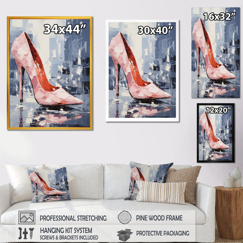 Rose High Heel Fashion Elegance - Accessoires de mode, art mural, Cadre flottant noir, H 20 po x l 12 po x P 1 po