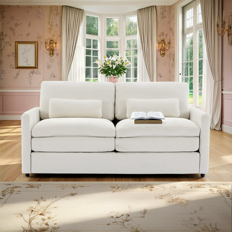 Canapé en chenille de 68,1 po avec accoudoirs courbés et coussin Chenille, Beige