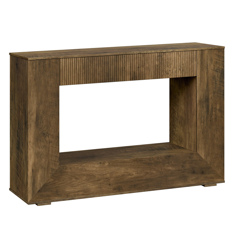 Farmhouse Entryway Table, Fluted Console Table With Storage, 47” Hallway Accent Desk, Handle-Less Drawers