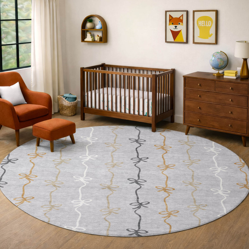 Machine Washable Indoor/Outdoor Chantille ACN2593 Kids Rug, Silver, 8' Round