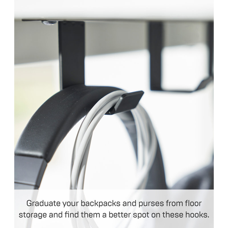 Black Steel Under-Desk Hanger with Wooden Hooks