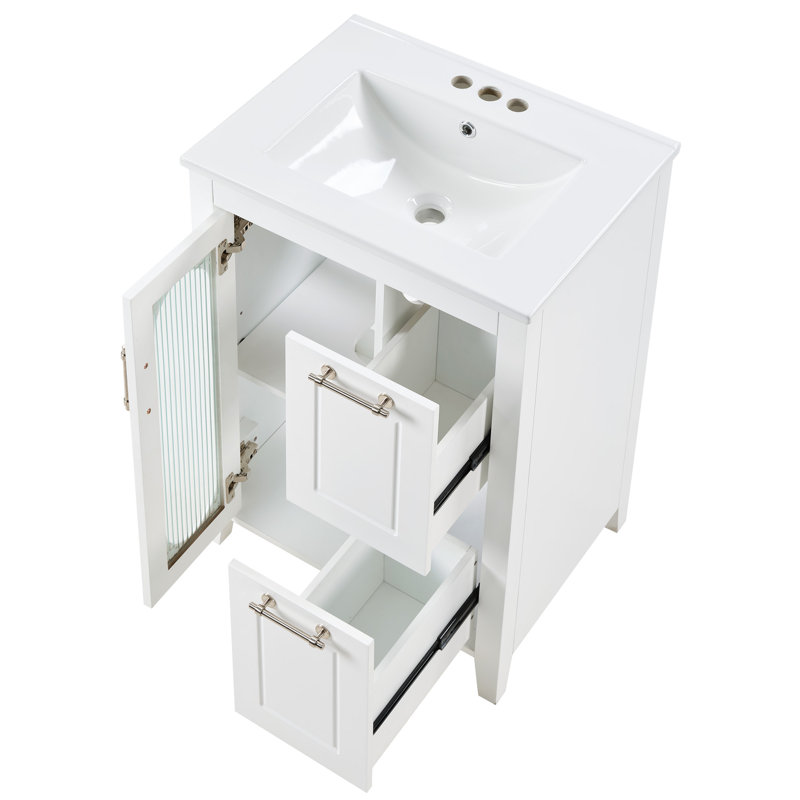 Meuble-lavabo 24 po avec lavabo, meuble-lavabo 24 po avec deux tiroirs et porte, Blanc