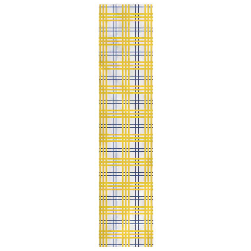 Paid Polyester Table Runner, 90" L x 16" W, White/Royal Blue/Gold