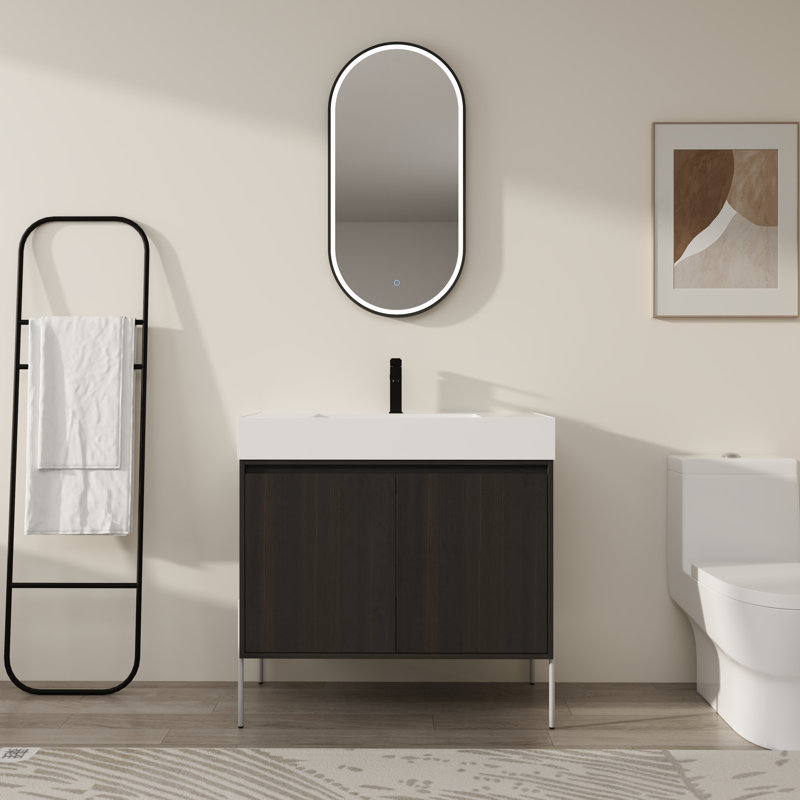 Meuble-lavabo sur pied 36 po avec lavabo en résine et portes à fermeture en douceur